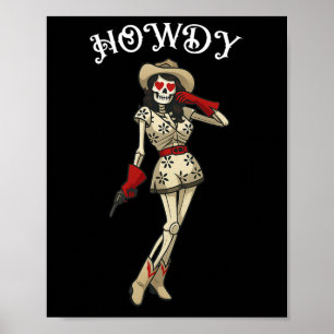 Poster Howdy Cowgirl Skeleton Western Aestic Halloween