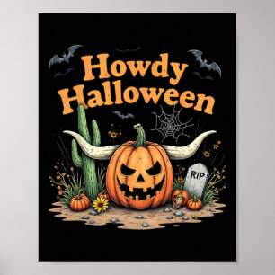 Poster Howdy Halloween Pumpkin Skull Desert Western Scens