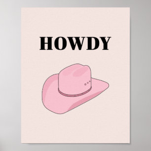 Poster Howdy Pink Cowboy Hat