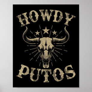 Poster Howdy Putos Bull Caveira País Vint Ocidental