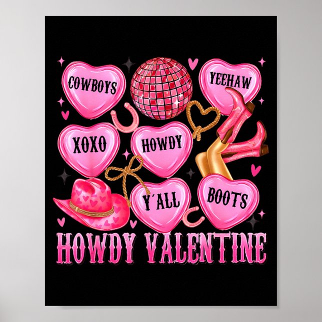 Poster Howdy Valentine Western Cowgirl Hearts Candy Women (Frente)