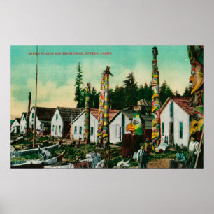 Poster Howkan, Alaska Indian Village and Totems
