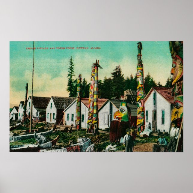 Poster Howkan, Aldeia do Alasca e Totems (Frente)