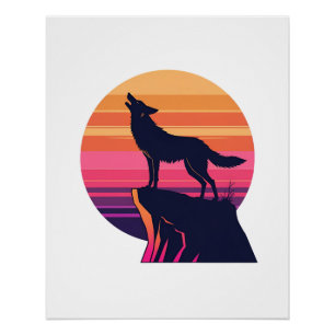 Póster Howl no Dusk - Retro Coyote Sunset