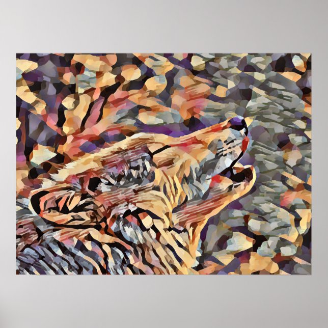 Poster Howling Cinza Wolf Abstrato Animal Art (Frente)