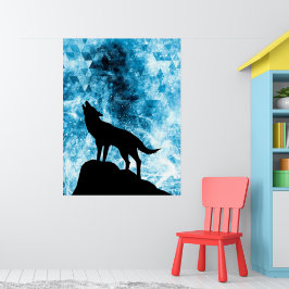 Poster Howling Winter Wolf Snowy Blue SmoAbstrato
