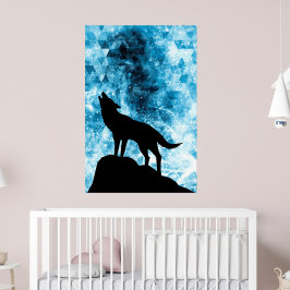 Poster Howling Winter Wolf Snowy Blue SmoAbstrato