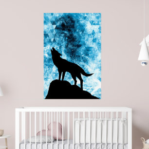 Poster Howling Winter Wolf Snowy Blue SmoAbstrato
