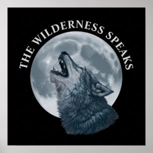 Poster Howling Wolf and Moon