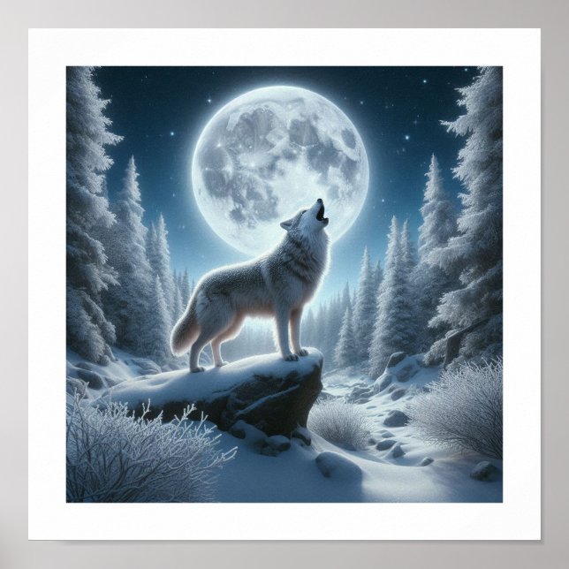 Poster Howling Wolf In Winter (Frente)
