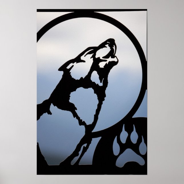 Poster Howling Wolf Metal Silhouette (Frente)