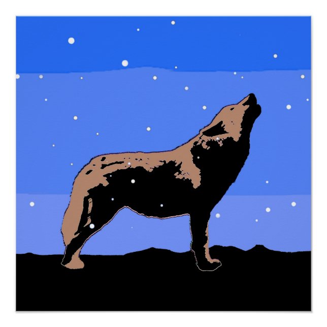 Póster Howling Wolf no inverno - Arte original sobre a vi (Frente)