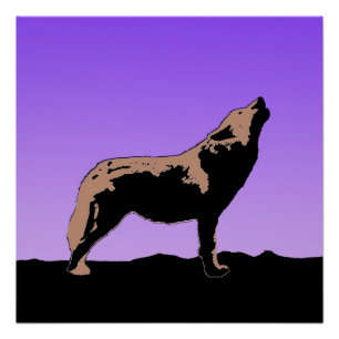 Póster Howling Wolf no Sunset - Arte Original da Vida Sel