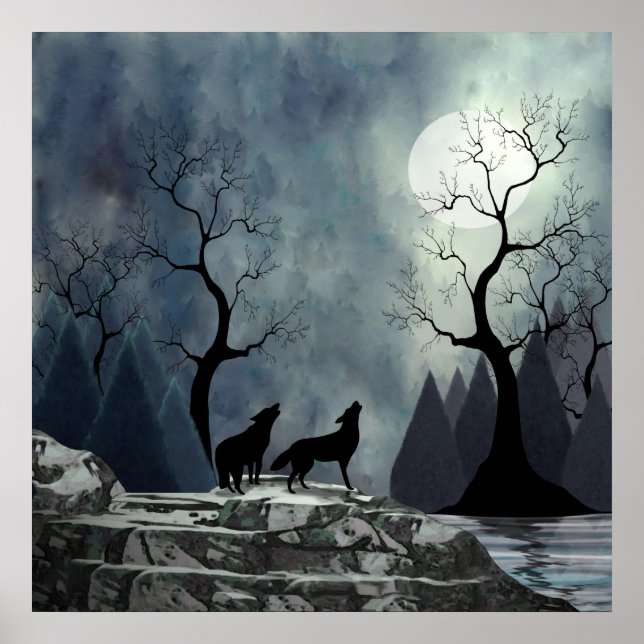 Póster Howling Wolf Silhouette (Frente)