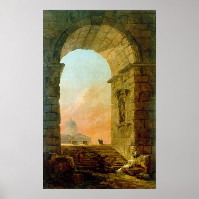 Poster Hubert Robert Landscape com uma Rua de Arch. (Frente)