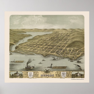 Poster Hudson, mapa panorâmico dos WI - 1870