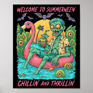 Poster Hugvyn Halloween Summerentre Zombie Float Flamingo