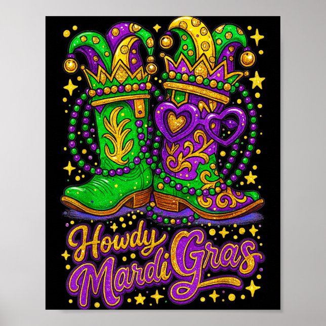 Poster Hugvyn Howdy Mardi Gras Western Boot Cowgirl Louis (Frente)