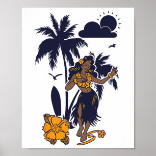 Poster Hula Hawaiian Girl Vintage Graphic