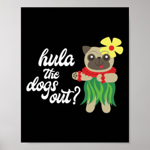 Poster Hula Os Cachorros Saem Engraçados Hawaianos Dançan