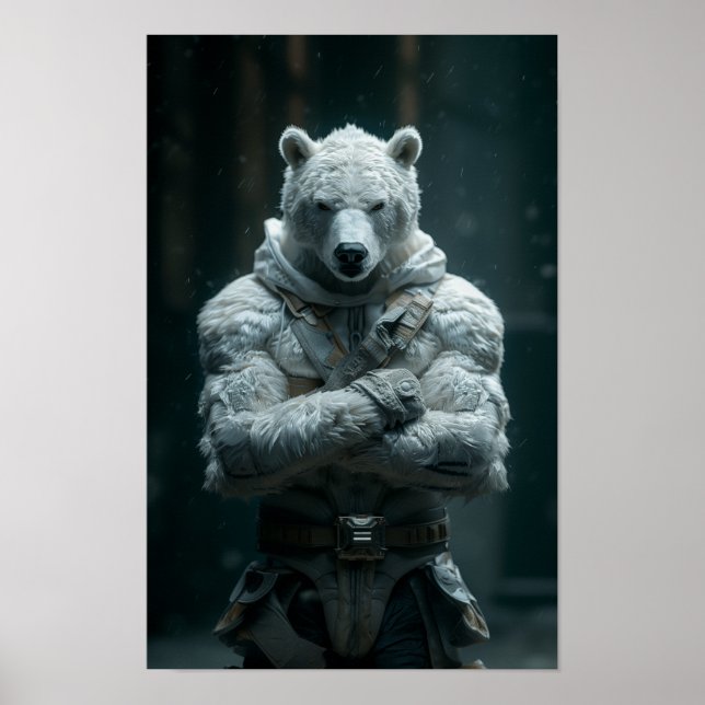 Poster Humanoide do Urso Polar Zangado (Frente)