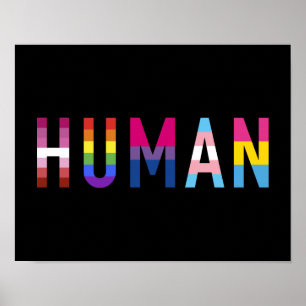 Poster Humanos com lésbica, gay, bi, bandeira pan transg