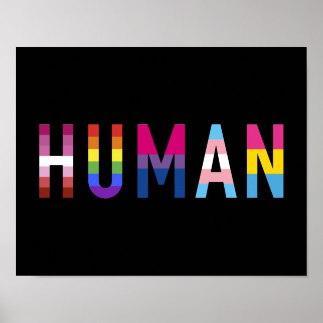 Poster Humanos com lésbica, gay, bi, bandeira pan transgê (Frente)