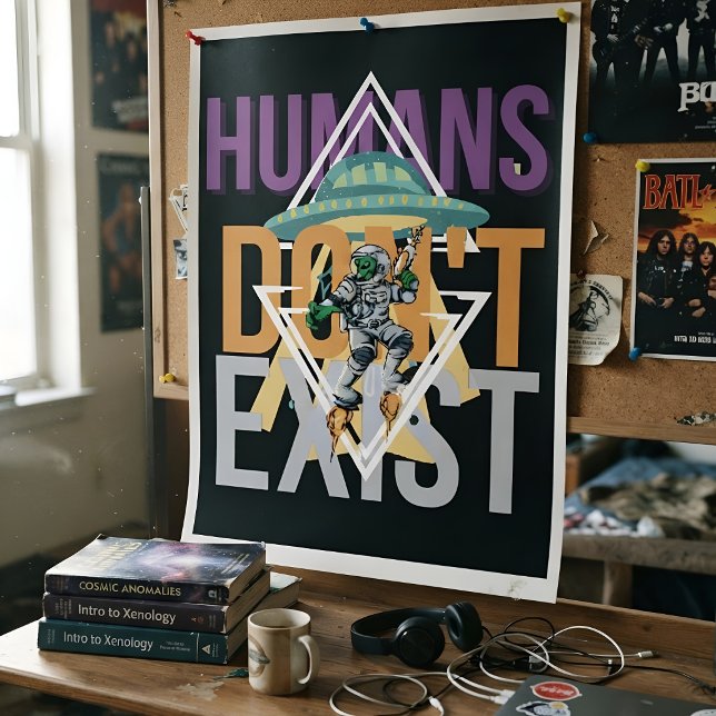 Poster Humanos Engraçados Não Existem Retro Ficção Cientí (Criador carregado)