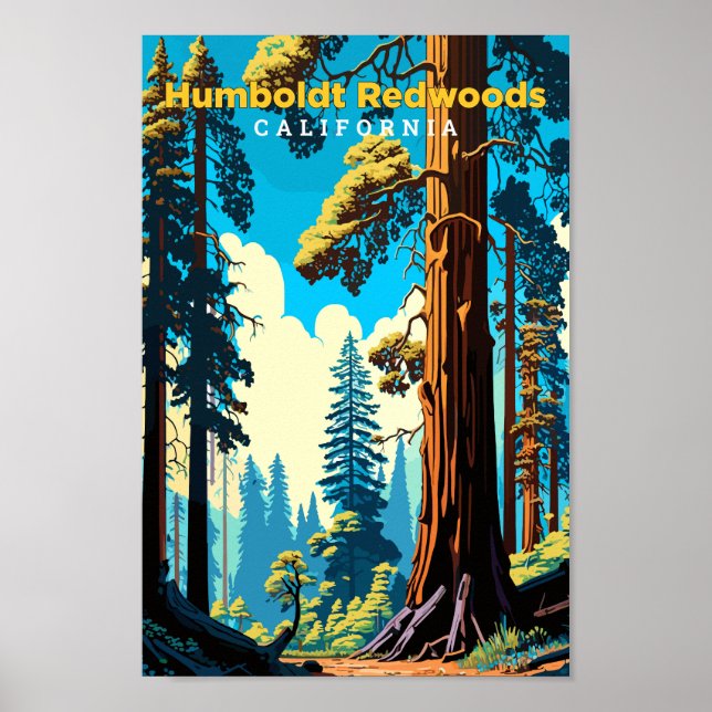 Poster Humboldt Redwoods California Viagem Art Vintage (Frente)
