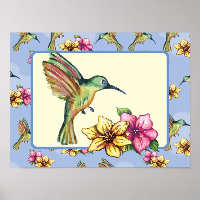 Poster Hummingbird e Flores (Frente)