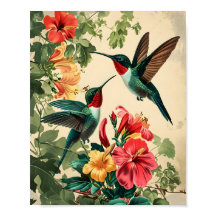 Hummingbird e Flores: Vintage