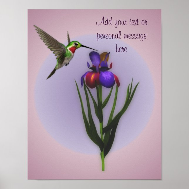 Póster Hummingbird E Iris Flor Personalizado (Frente)