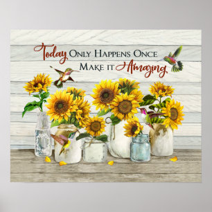 Poster Hummingbird e Sunflower Tornem isso incrível