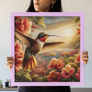 Poster Hummingbird Gracioso Acima da Flor Vanguarda