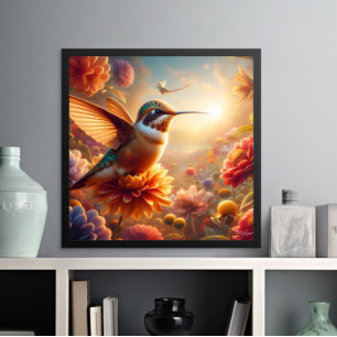 Poster Hummingbird Gracioso Acima da Flor Vanguarda