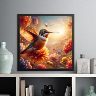 Poster Hummingbird Gracioso Acima da Flor Vanguarda