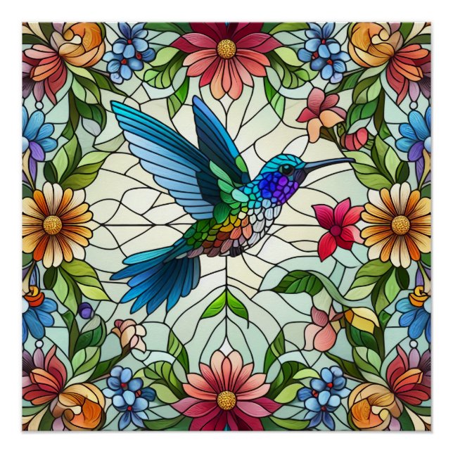 Póster Hummingbird Gracioso com Efeito de Vidro Obtido (Frente)