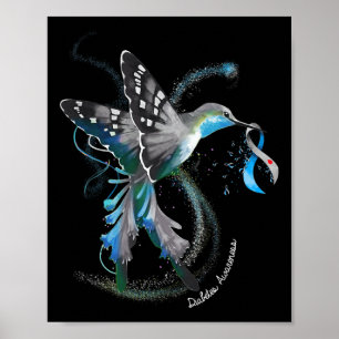 Poster Hummingbird Holding Cinza Azul Fita T1d Diabetes