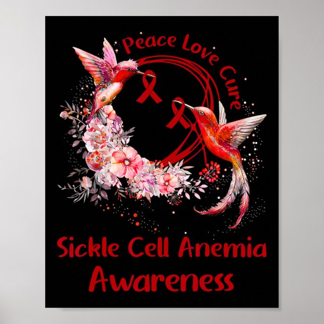 Poster Hummingbird Peace Love Cure Sickell Anemia Awa (Frente)