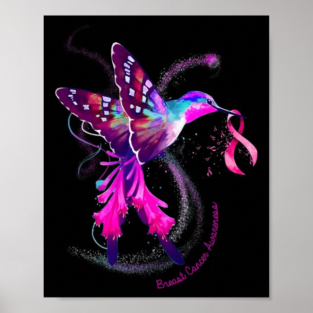 Poster Hummingbird Segura Fita Rosa Cancer de Fita Awaren (Frente)