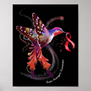 Poster Hummingbird Segurando Borgonha Cérebro da Fita da