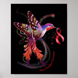 Poster Hummingbird Segurando Borgonha Cérebro de Fita Ane