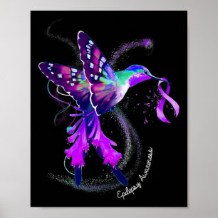 Poster Hummingbird Segurando Fita Roxa Epilepsia Awarene