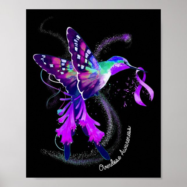Poster Hummingbird Segurando Sobredosagem de Fita Roxa Aw (Frente)