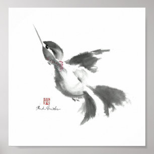 Póster Hummingbird, Sumi-e