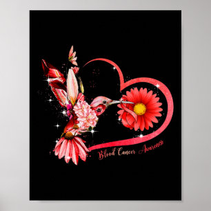 Poster Hummingbird Sunflower Red Ribbon Cancer Sangue Awa