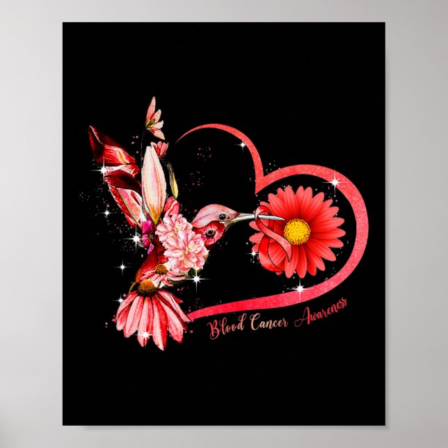 Poster Hummingbird Sunflower Red Ribbon Cancer Sangue Awa (Frente)