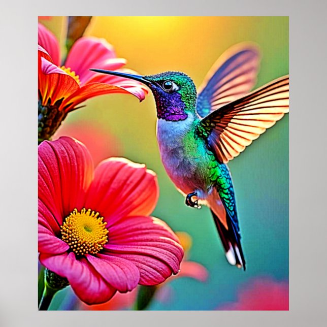 Poster Hummingbird vibrante no Sunset Design (Frente)