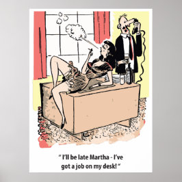 Poster Humor de escritório, trabalho na mesa e marido inf