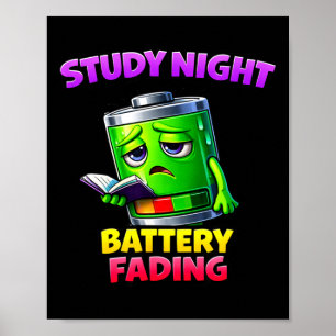 Poster Humor de esgotamento de energia de estudo noturno